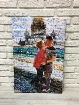 Фотомозаика семейной пары, Фотомозаика на натуральном холсте